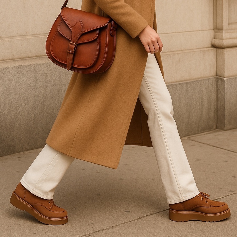 UGG Women’s Suede Platform Oxford Shoes – Chestnut Brown New Without Box